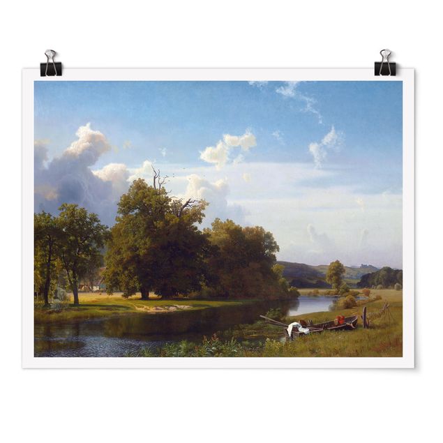 Konststilar Albert Bierstadt - A River Landscape, Westphalia