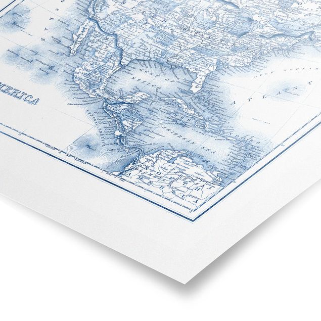 Tavlor blå Map In Blue Tones - North America