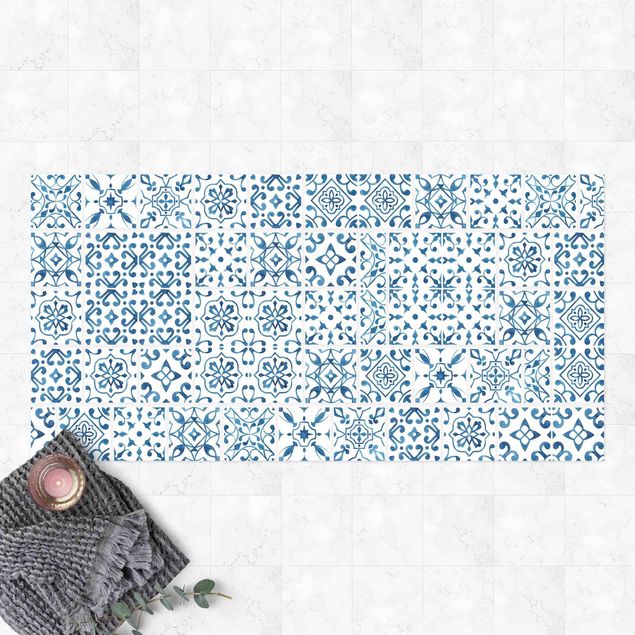 stor utomhusmatta Tile Pattern Blue White