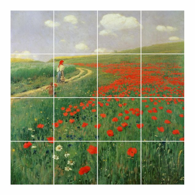 Kakel klistermärken grön Pál Szinyei-Merse - Summer Landscape With A Blossoming Poppy