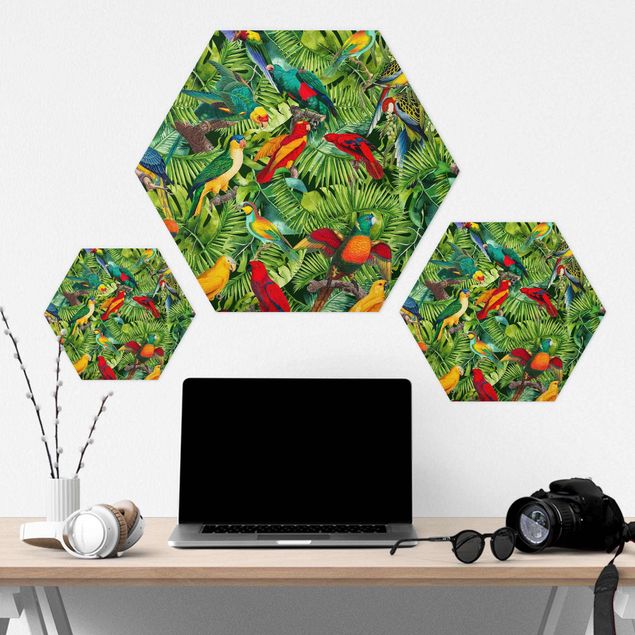 Hexagonala tavlor Colorful Collage - Parrot In The Jungle