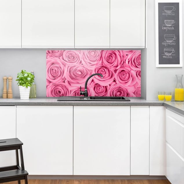 Stänkskydd kök glas blommor  Pink Roses