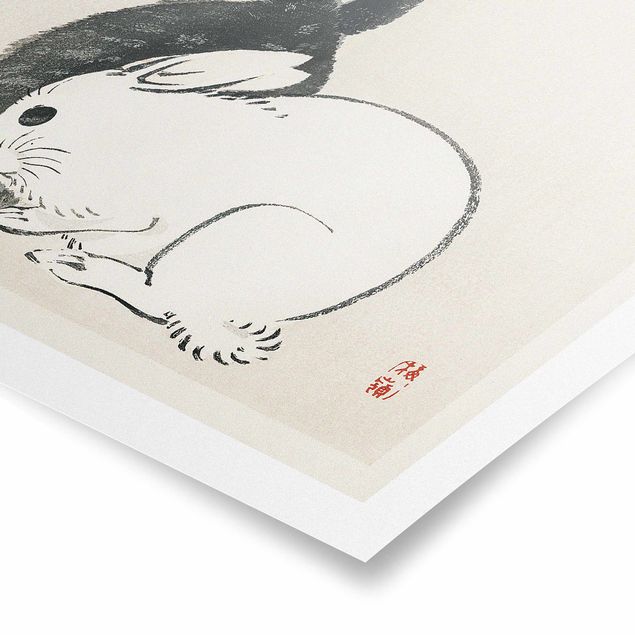 Tavlor svart och vitt Asian Vintage Drawing Two Bunnies