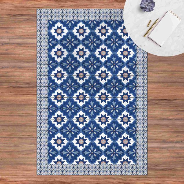 altanmattor Moroccan Tiles Watercolour Blue With Tile Frame
