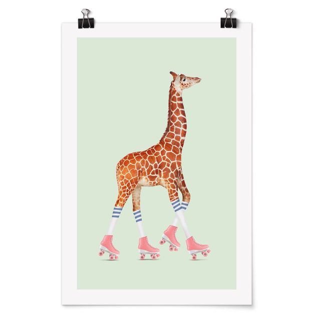 Posters konstutskrifter Giraffe With Roller Skates