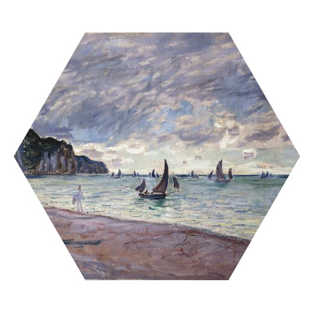 Tavlor landskap Claude Monet - Fishing Boats In Front Of The Beach And Cliffs Of Pourville
