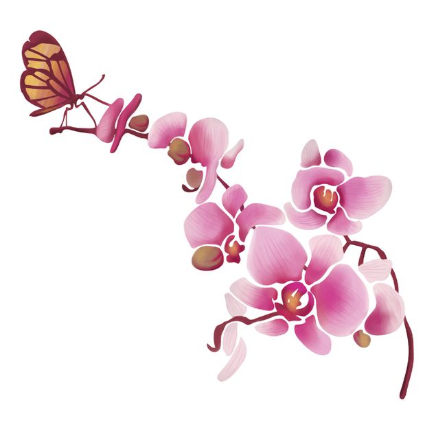 Autocolantes de parede flores Orchid With Butterfly