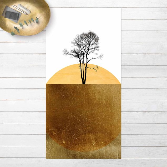 stor utomhusmatta Golden Sun With Tree