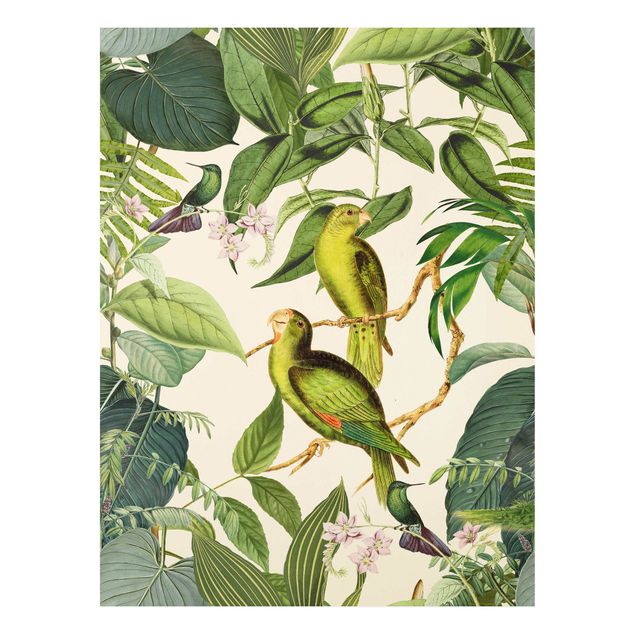 Tavlor djungel Vintage Collage - Parrots In The Jungle