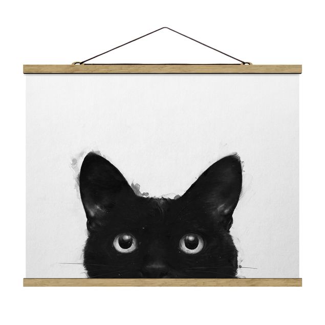 Tavlor modernt Illustration Black Cat On White Painting