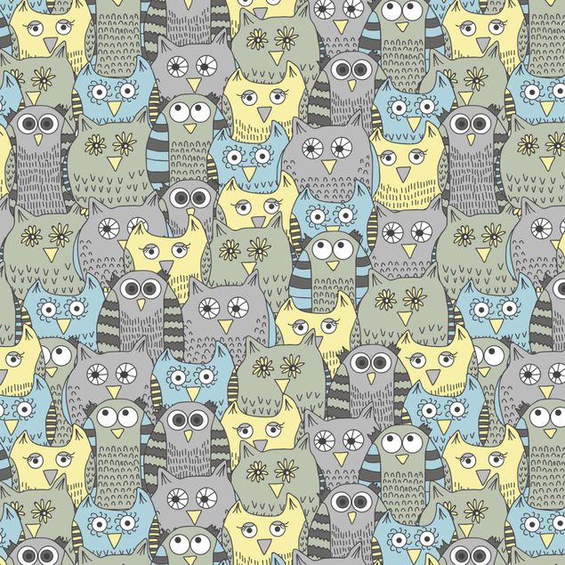 Självhäftande folier Pattern With Funny Owls Blue