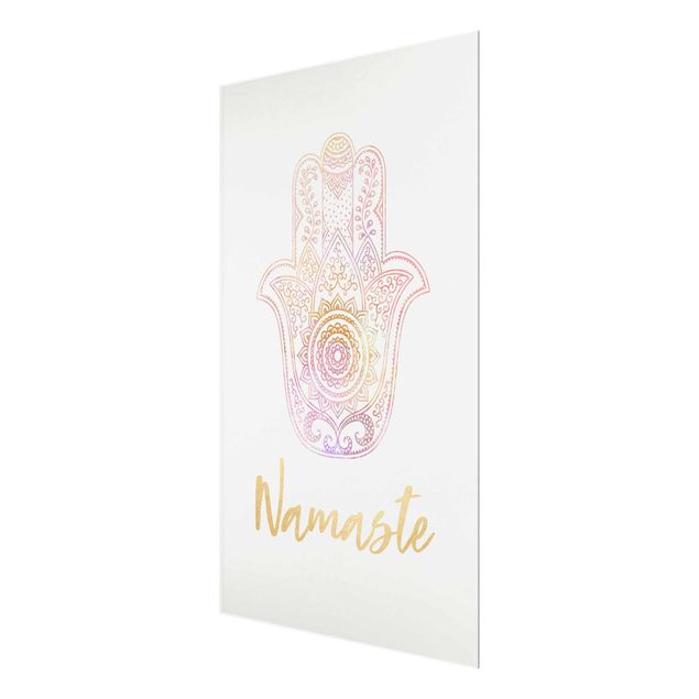 Magnettafel Glas Hamsa Hand Illustration Namaste Gold Light Pink