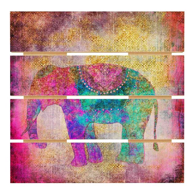 Trätavlor Colourful Collage - Indian Elephant