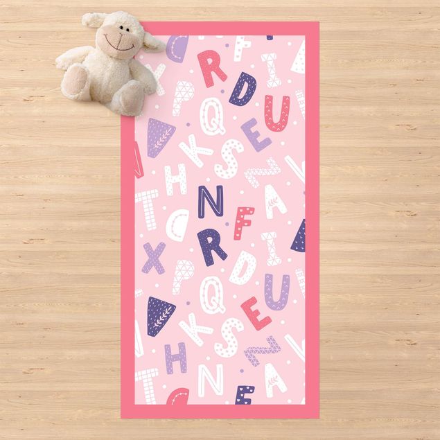 stor utomhusmatta Alphabet With Hearts And Dots In Light Pink With Frame