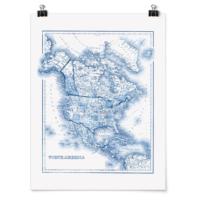 Tavlor modernt Map In Blue Tones - North America