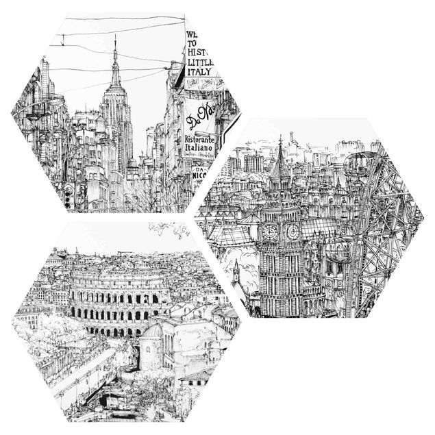 Tavlor arkitektur och skyline City Studies - New York - London - Rome