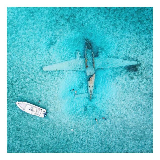 Spritzschutz Glas - Top View Flugzeugwrack im Meer - Quadrat 1:1