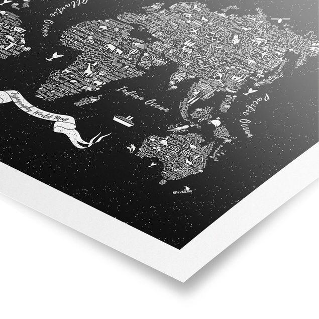 Tavlor svart Typography World Map Black