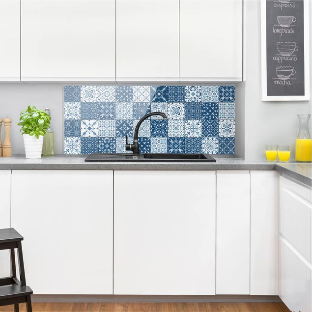 Stänkskydd kök glas mönster Tile Pattern Mix Blue White
