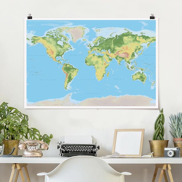 Kök dekoration Physical World Map