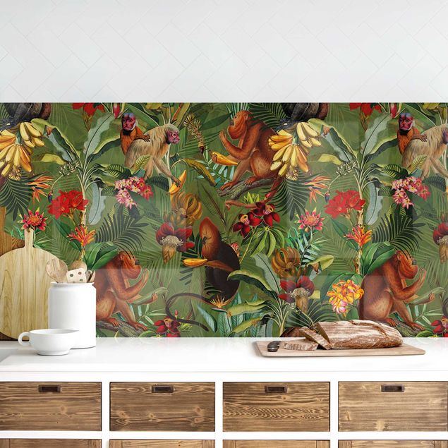 Kök dekoration Tropical Flowers With Monkeys