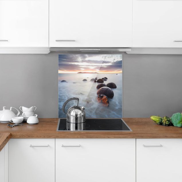 Stänkskydd kök glas sten utseende Moeraki New Zealand
