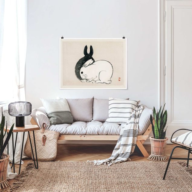 Posters vintage Asian Vintage Drawing Two Bunnies