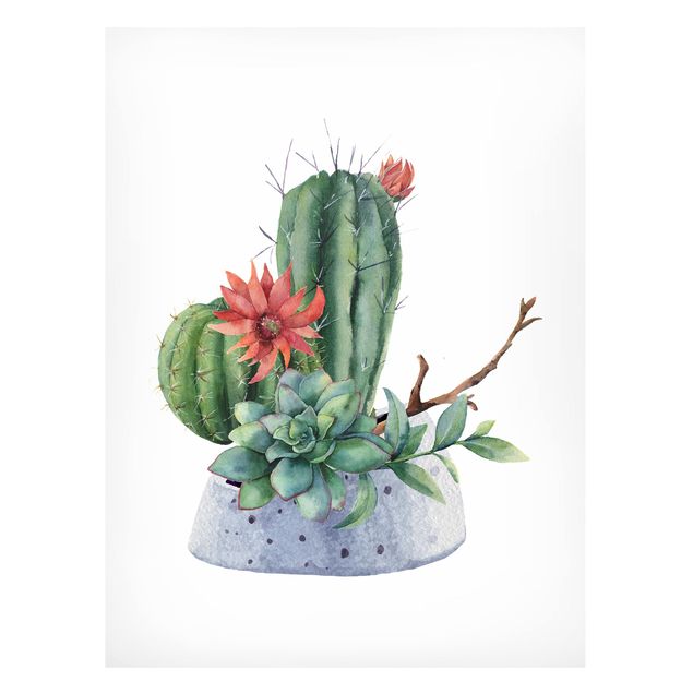 Magnettavla blommor  Watercolour Cacti Illustration