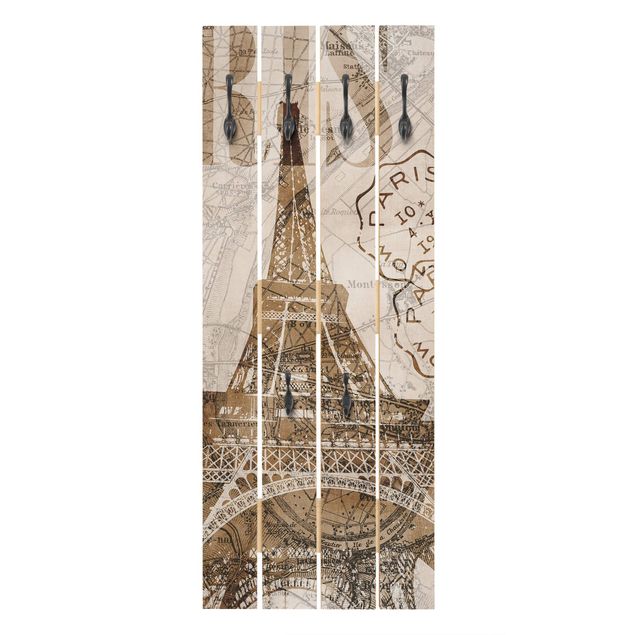 Klädhängare vägg brun Shabby Chic Collage - Paris