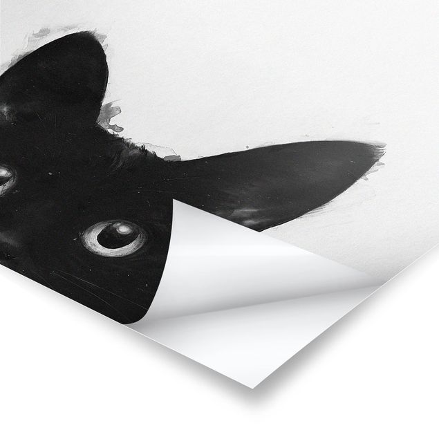 Tavlor svart och vitt Illustration Black Cat On White Painting