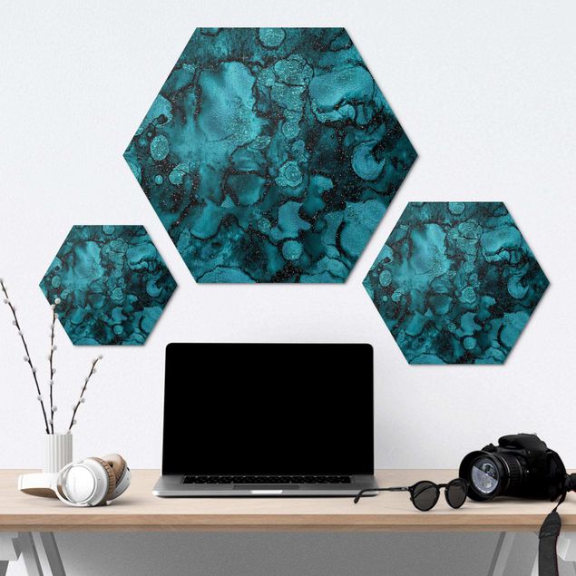 Hexagonala tavlor Turquoise Drop With Glitter