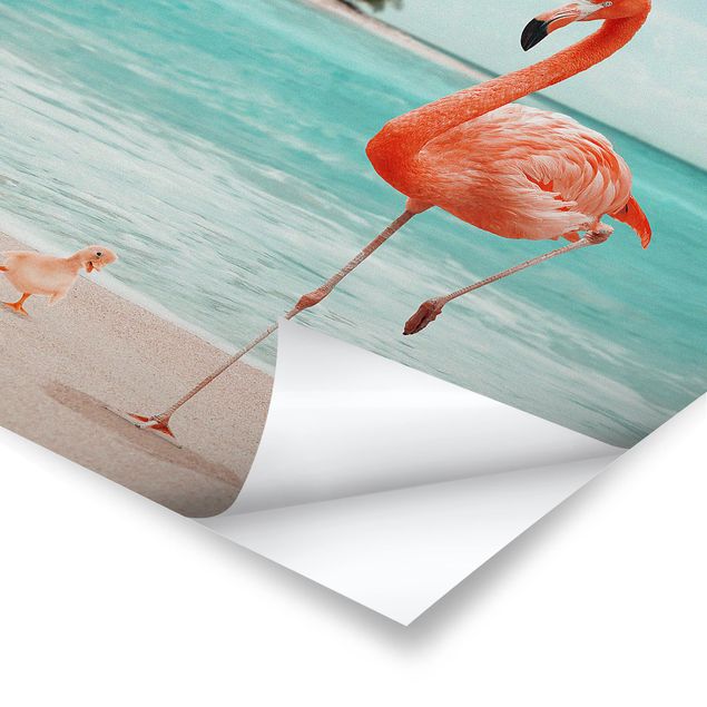 Posters konstutskrifter Beach With Flamingo