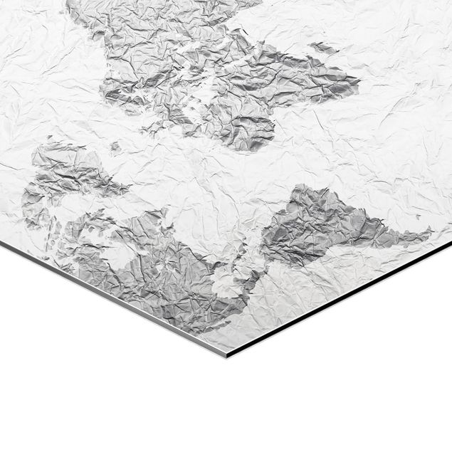 Hexagonala tavlor Paper World Map White Grey