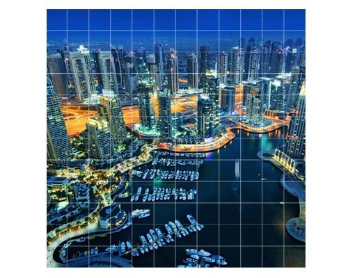 Kakel klistermärken blå Dubai Marina At Night