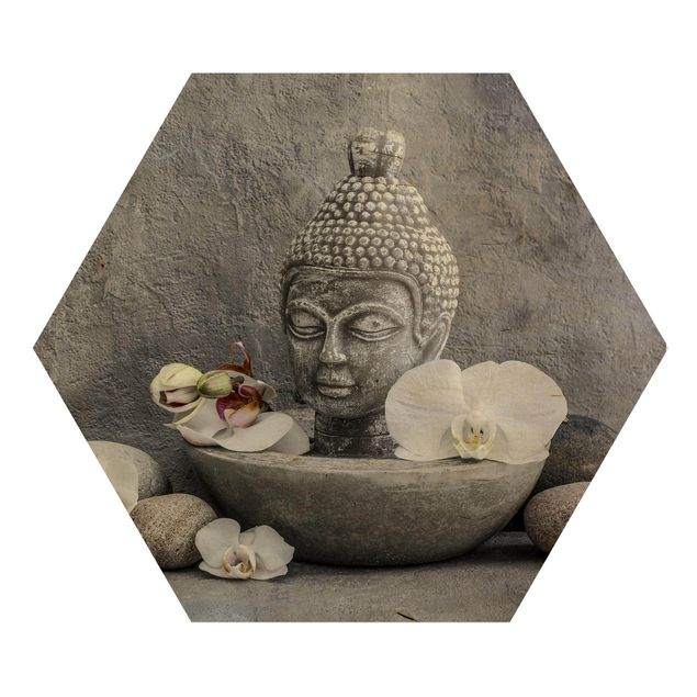 Tavlor modernt Zen Buddha, Orchids And Stones