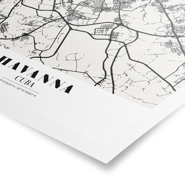 Tavlor svart och vitt Havana City Map - Classic