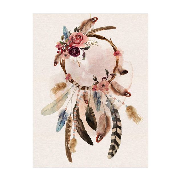 beige mattor Dreamcatcher With Roses And Feathers