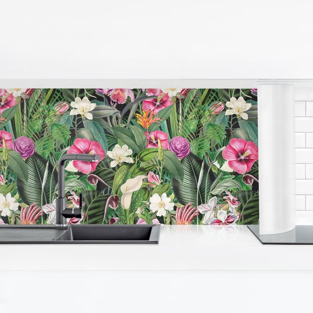 Självhäftande stänkskydd kök blommor  Colourful Tropical Flowers Collage