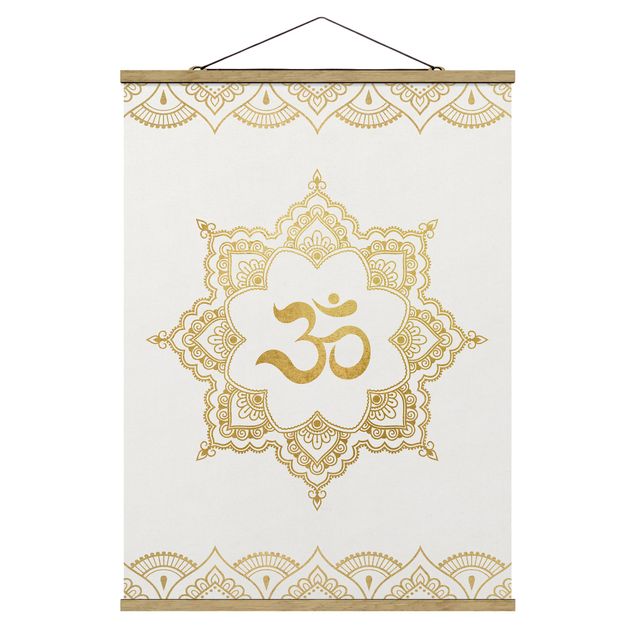 Tavlor andlig Mandala OM Illustration Ornament White Gold