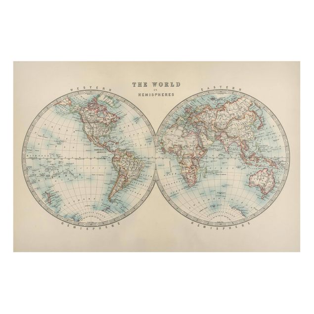 Magnettavla världskartor Vintage World Map The Two Hemispheres