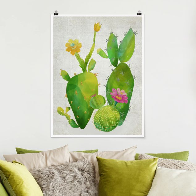 Kök dekoration Cactus Family In Pink And Yellow