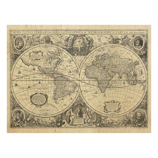 Trätavlor vintage Vintage World Map Antique Illustration