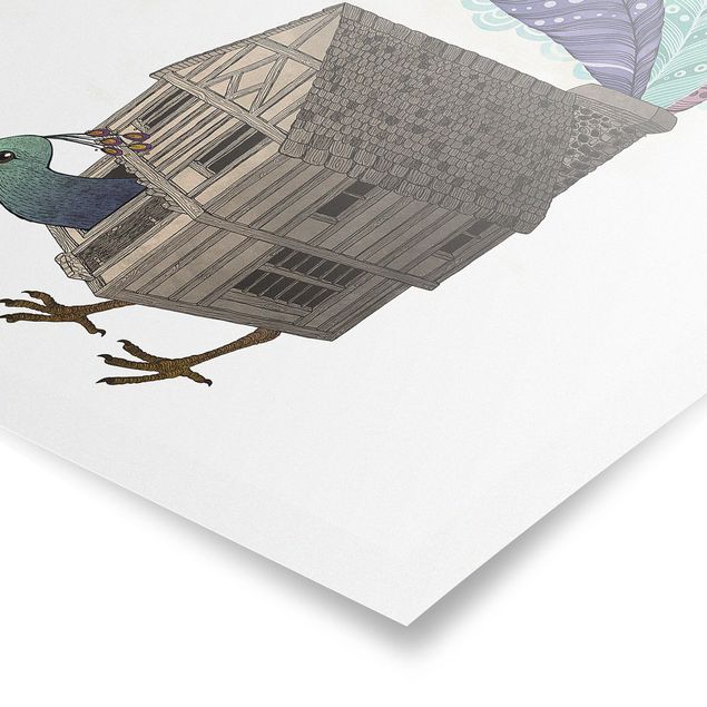 Tavlor turkos Illustration Birdhouse With Feathers