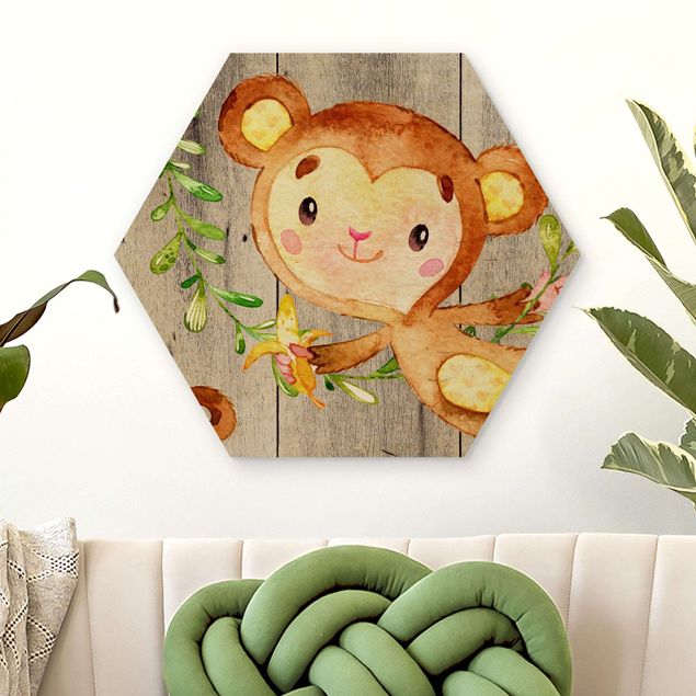 Inredning av barnrum Watercolor Monkey On Wood