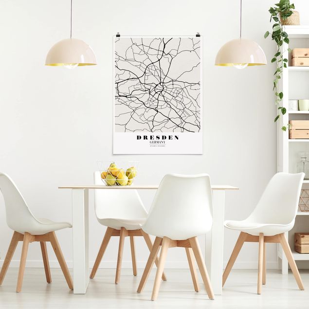 Posters svart och vitt Dresden City Map - Classical