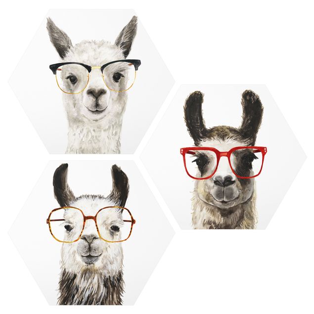 Tavlor djur Cool IIlamas With Glasses Set I