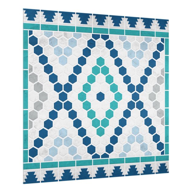 glasskiva kök Moroccan tile pattern turquoise blue