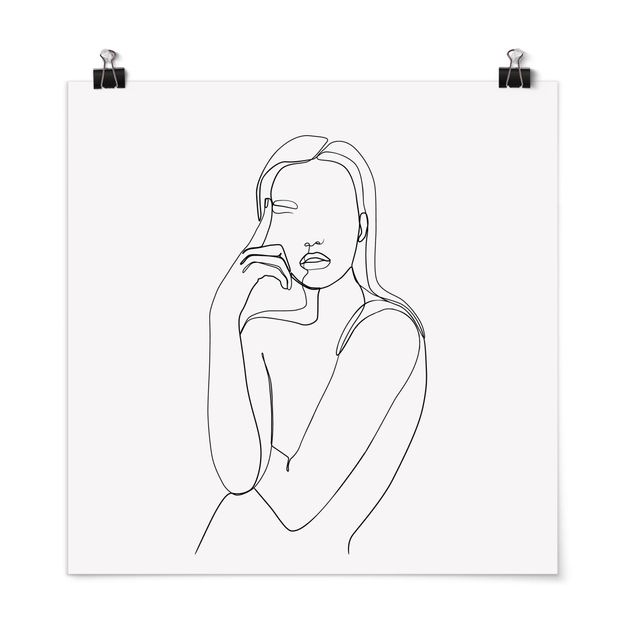 Posters konstutskrifter Line Art Pensive Woman Black And White