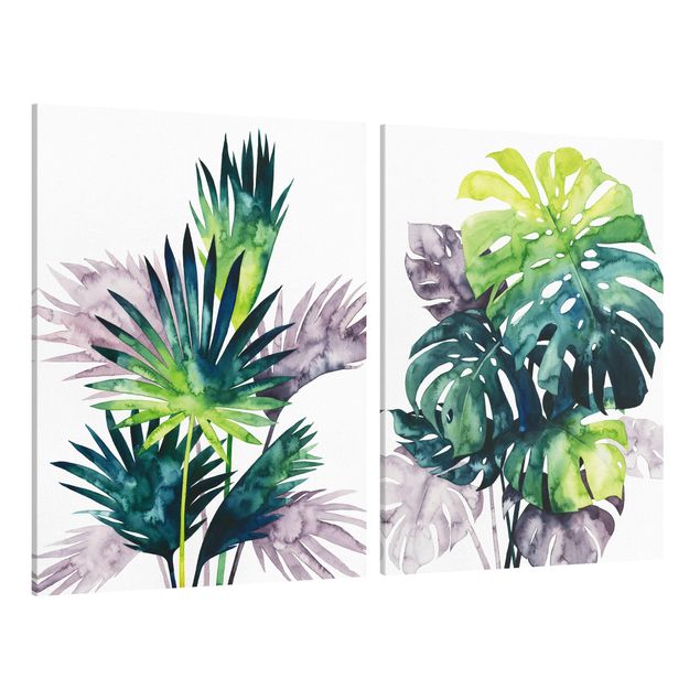 Tavlor blommor  Exotic Foliage - Fan Palm And Monstera Set I