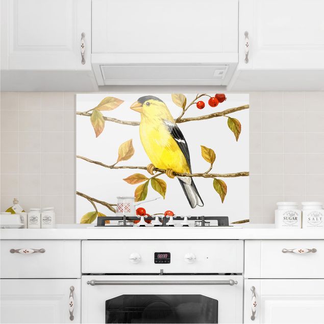 stänkskydd kök glas Birds And Berries - American Goldfinch